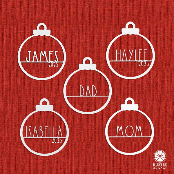 Rusted Orange Craftworks Co. Holiday Ornaments Amelia Jane Ornament Collection - 5 pack - Customized Christmas Ornament