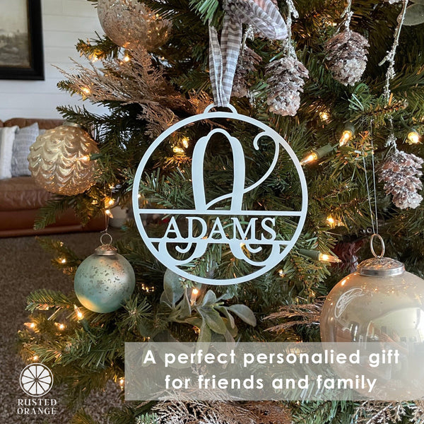 Rusted Orange Craftworks Co. Holiday Ornaments Circle Monogram Ornaments - 5 Pack - 4", 6", and 9" Personalized Christmas Tree Ornaments