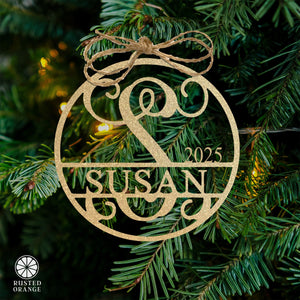 Rusted Orange Craftworks Co. Holiday Ornaments Circle Monogram Ornaments - 5 Pack - 4", 6", and 9" Personalized Christmas Tree Ornaments