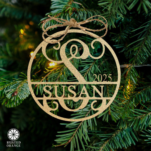 Rusted Orange Craftworks Co. Holiday Ornaments Circle Monogram Ornaments - 5 Pack - 4", 6", and 9" Personalized Christmas Tree Ornaments