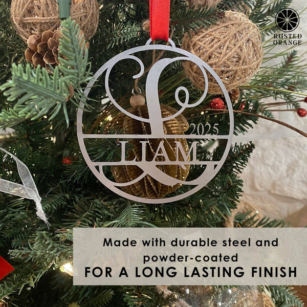 Rusted Orange Craftworks Co. Holiday Ornaments Circle Monogram Ornaments - 5 Pack - 4", 6", and 9" Personalized Christmas Tree Ornaments