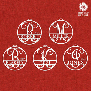 Rusted Orange Craftworks Co. Holiday Ornaments Circle Monogram Ornaments - 5 Pack - 4", 6", and 9" Personalized Christmas Tree Ornaments