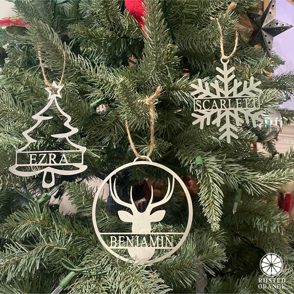 Rusted Orange Craftworks Co. Holiday Ornaments Into the Woods Ornaments: Deer Ornaments, Tree Ornaments, Snowflake Ornaments - Set of 3