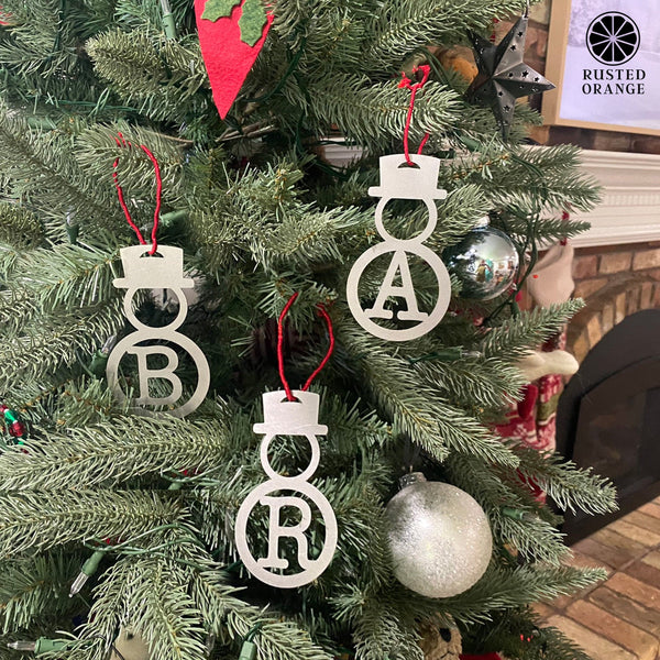Rusted Orange Craftworks Co. Holiday Ornaments Snowman Ornament Monogram 5 pack - Personalized Christmas Snowman Decor