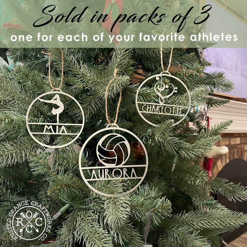 Rusted Orange Craftworks Co. Holiday Ornaments Sports Ornament Personalized - 3 pack - 30 Sports Theme Styles - Metal Christmas Ornaments