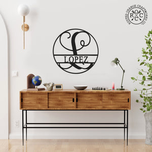 Rusted Orange Craftworks Co. Name Plates 12" Circle Monogram With Name -  Monogram Last Name Signs for Home
