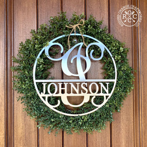 Rusted Orange Craftworks Co. Name Plates 12" Circle Monogram With Name -  Monogram Last Name Signs for Home