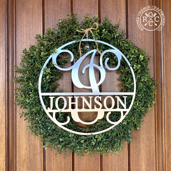 Rusted Orange Craftworks Co. Name Plates 12" Circle Monogram With Name -  Monogram Last Name Signs for Home
