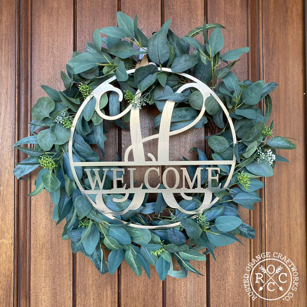 Rusted Orange Craftworks Co. Name Plates 12" Circle Monogram With Name -  Monogram Last Name Signs for Home