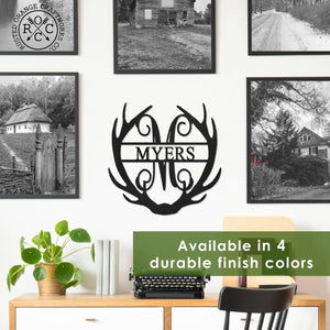 Rusted Orange Craftworks Co. Name Plates Antler Monogram with Name - 2 sizes - Custom Metal Name Sign for Home Antler
