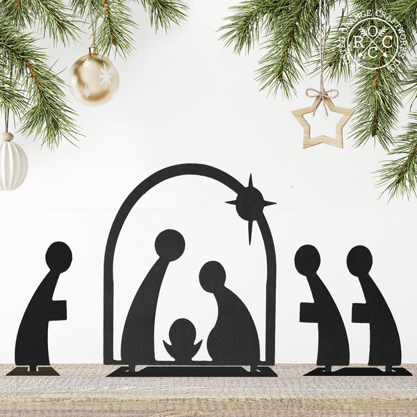Rusted Orange Craftworks Co. Nativity Sets Minimalist Nativity Set - 3 Piece Standing Metal Holy Family Manger Scene