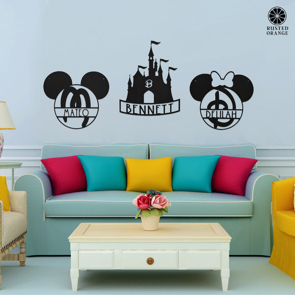 Rusted Orange Craftworks Co. Posters, Prints, & Visual Artwork Mouse Ears and Castle Monogram - Personalized Name Sign For Kids Room