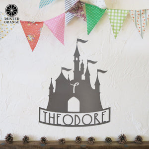 Rusted Orange Craftworks Co. Posters, Prints, & Visual Artwork Mouse Ears and Castle Monogram - Personalized Name Sign For Kids Room