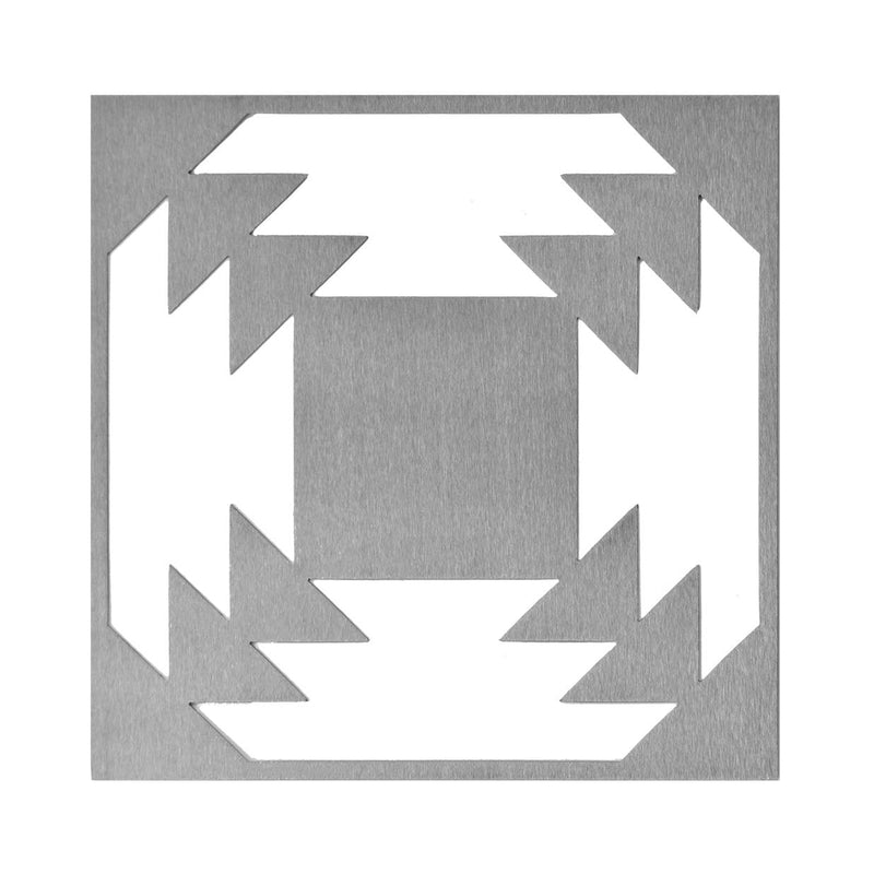 Metal quilt block design square shown against white background.