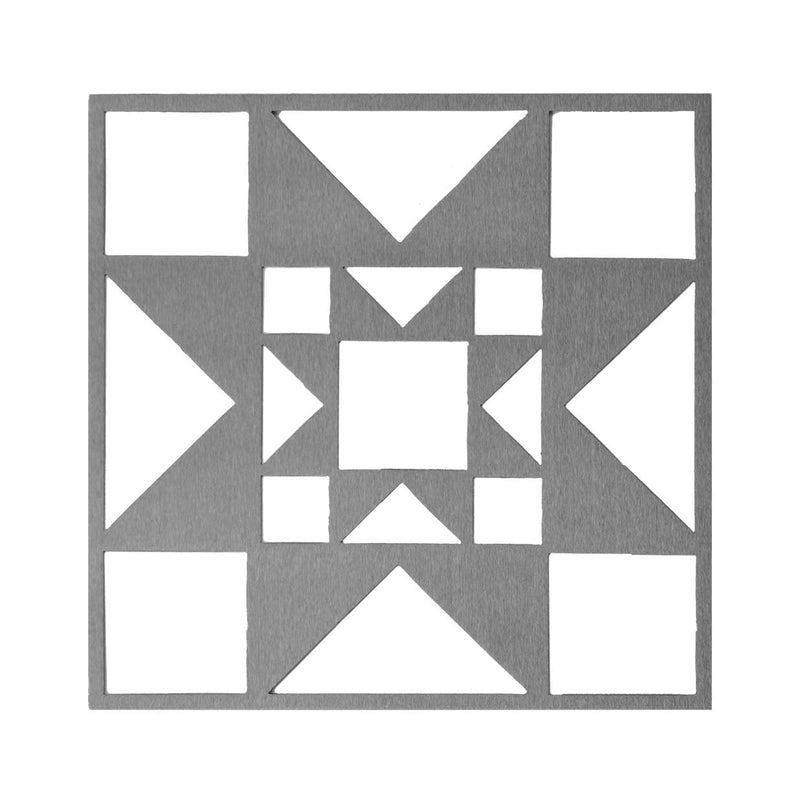 Metal quilt block design square shown against white background.