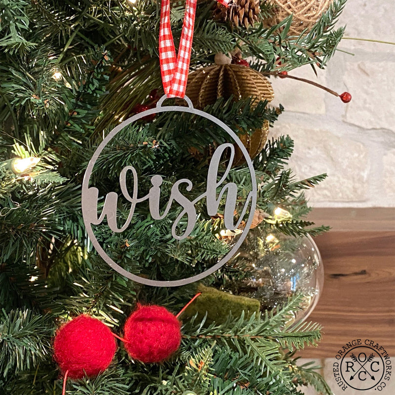 wish ornament on christmas tree