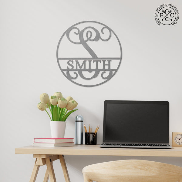 Rusted Orange Craftworks Co. Name Plates 12" Circle Monogram With Name -  Monogram Last Name Signs for Home