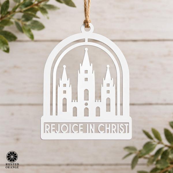 Rusted Orange Craftworks Co. Religious & Ceremonial Rejoice in Christ Temple Sign & Keychain – Salt Lake Temple Rededication Keepsake, Church Youth Gift for Young Women & Young Men, Tabletop or Hanging Steel Décor