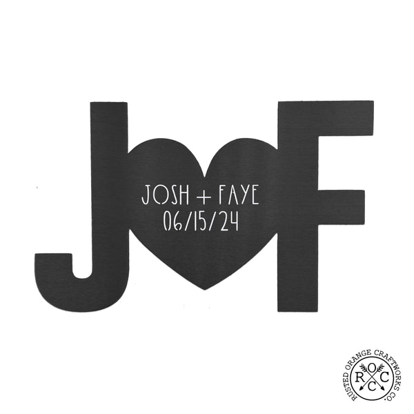 Initials & Heart Monogram - Large Metal Custom Family Name Heart Sign