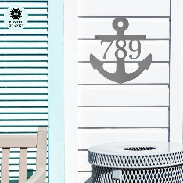 Rusted Orange Craftworks Co. Address Signs Anchor Address Plaque - Coastal House Numbers Plaque Beach Nautical Decor