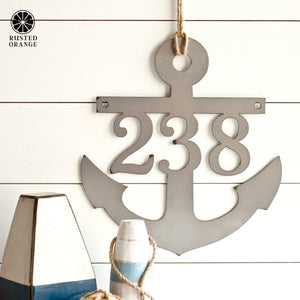 Rusted Orange Craftworks Co. Address Signs Anchor Address Plaque - Coastal House Numbers Plaque Beach Nautical Decor
