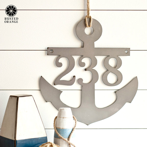 Rusted Orange Craftworks Co. Address Signs Anchor Address Plaque - Coastal House Numbers Plaque Beach Nautical Decor