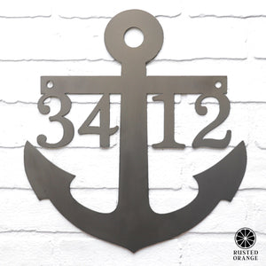 Rusted Orange Craftworks Co. Address Signs Anchor Address Plaque - Coastal House Numbers Plaque Beach Nautical Decor