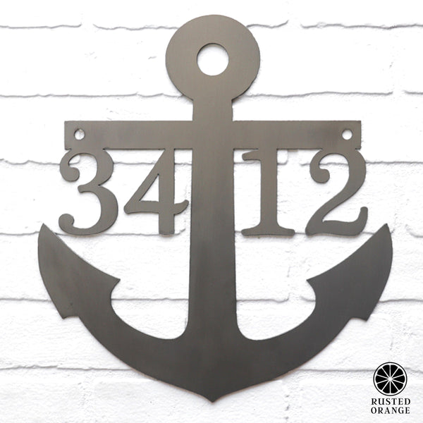 Rusted Orange Craftworks Co. Address Signs Anchor Address Plaque - Coastal House Numbers Plaque Beach Nautical Decor
