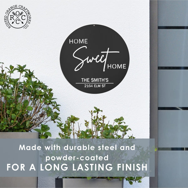 Rusted Orange Craftworks Co. Address Signs Sweet Modern Family Plaque - Circle Home Sweet Home Sign With Name and Date or Address