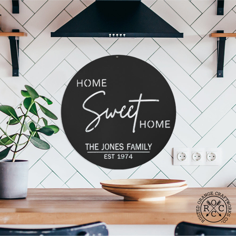 Rusted Orange Craftworks Co. Address Signs Sweet Modern Family Plaque - Circle Home Sweet Home Sign With Name and Date or Address