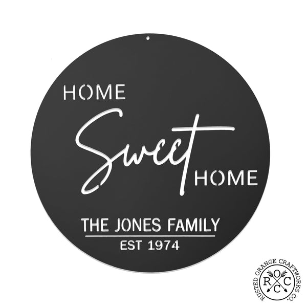 Rusted Orange Craftworks Co. Address Signs Sweet Modern Family Plaque - Circle Home Sweet Home Sign With Name and Date or Address