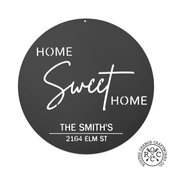 Rusted Orange Craftworks Co. Address Signs Sweet Modern Family Plaque - Circle Home Sweet Home Sign With Name and Date or Address