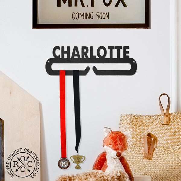 Rusted Orange Craftworks Co. Athletics Ribbon Display Hanger - Personalized Sports Themed Tiered Ribbon or Award Holder