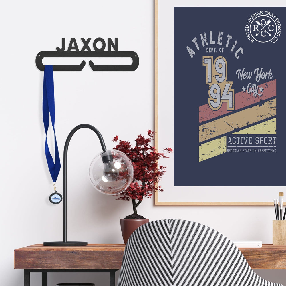 Rusted Orange Craftworks Co. Athletics Ribbon Display Hanger - Personalized Sports Themed Tiered Ribbon or Award Holder