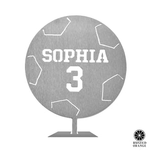 Rusted Orange Craftworks Co. Athletics Soccer Ball Custom Standing Sports Balls - 6 Styles - Metal Ball With Name and Player Number