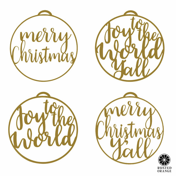 Rusted Orange Craftworks Co. Blowout - 3 pack Merry Christmas & Joy to the World Y'all Ornament - Christmas Ornament Decorations