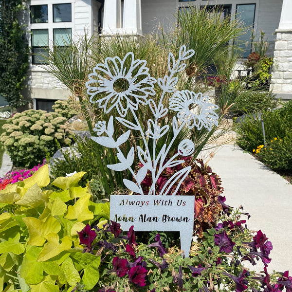 Rusted Orange Craftworks Co. [COL] Flower Bouquet Stake - Metal Cutout Memorial Stake for Loved Ones