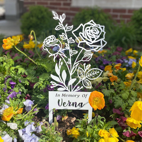 Rusted Orange Craftworks Co. [COL] Flower Bouquet Stake - Metal Cutout Memorial Stake for Loved Ones