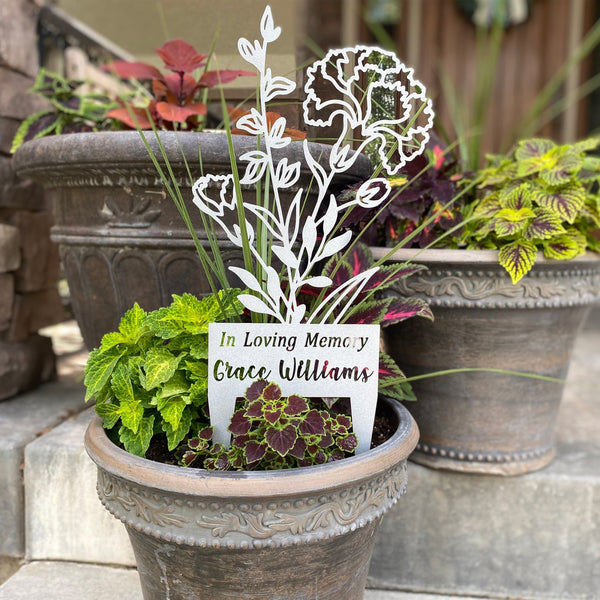 Rusted Orange Craftworks Co. [COL] Flower Bouquet Stake - Metal Cutout Memorial Stake for Loved Ones