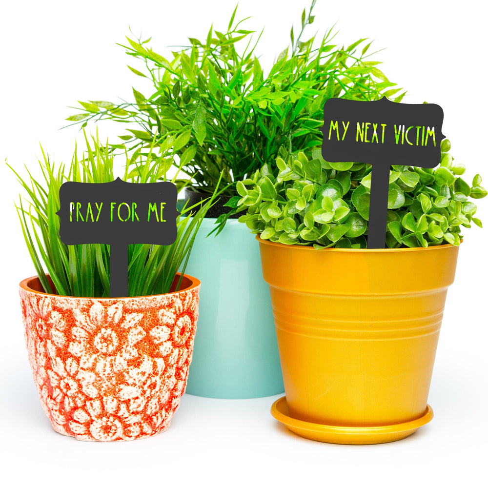 Rusted Orange Craftworks Co. [COL] Humorous House Plant Stake 5 pack - House Plant Markers, Funny Plant Tags Steel Garden Stakes for Potted Plant - 16 options