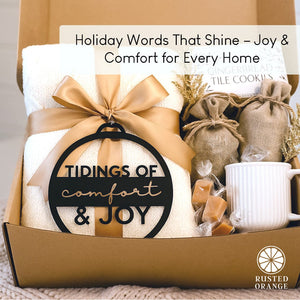 Rusted Orange Craftworks Co. Comfort and Joy Ornaments & Wall Signs – Christmas Holiday Metal Décor | Wreath Insert, Tree Ornament, Gift Accent