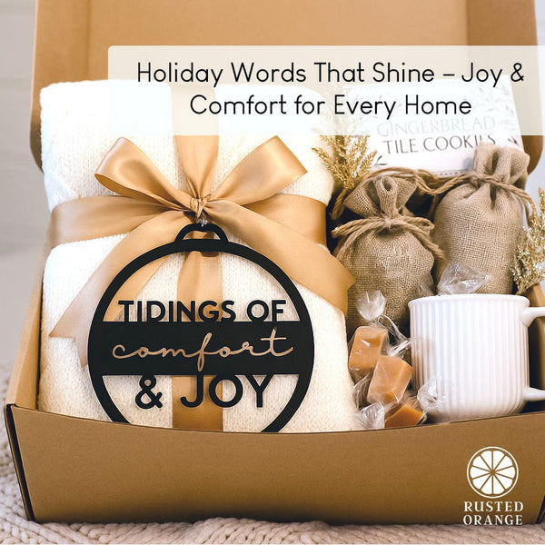 Rusted Orange Craftworks Co. Comfort and Joy Ornaments & Wall Signs – Christmas Holiday Metal Décor | Wreath Insert, Tree Ornament, Gift Accent