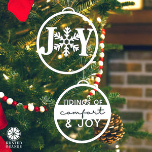Rusted Orange Craftworks Co. Comfort and Joy Ornaments & Wall Signs – Christmas Holiday Metal Décor | Wreath Insert, Tree Ornament, Gift Accent