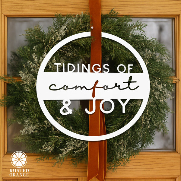 Rusted Orange Craftworks Co. Comfort and Joy Ornaments & Wall Signs – Christmas Holiday Metal Décor | Wreath Insert, Tree Ornament, Gift Accent