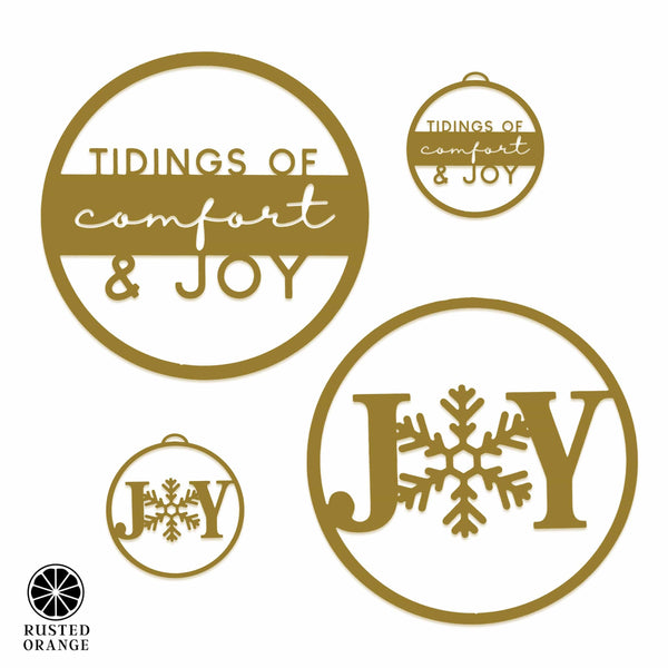 Rusted Orange Craftworks Co. Comfort and Joy Ornaments & Wall Signs – Christmas Holiday Metal Décor | Wreath Insert, Tree Ornament, Gift Accent