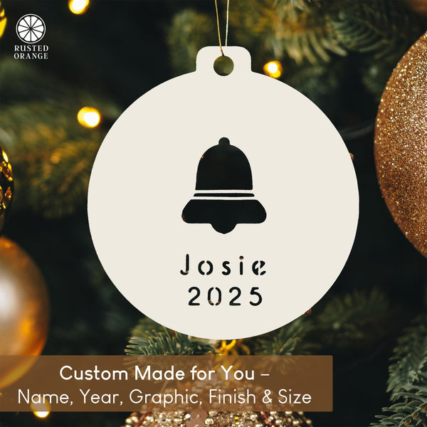 Rusted Orange Craftworks Co. custom name ornament Keepsake Name Disc Ornament - 5 pack  – Custom Family Name Christmas Ornament, Personalized Metal Holiday Keepsake, Stocking Tag & Gift Tag