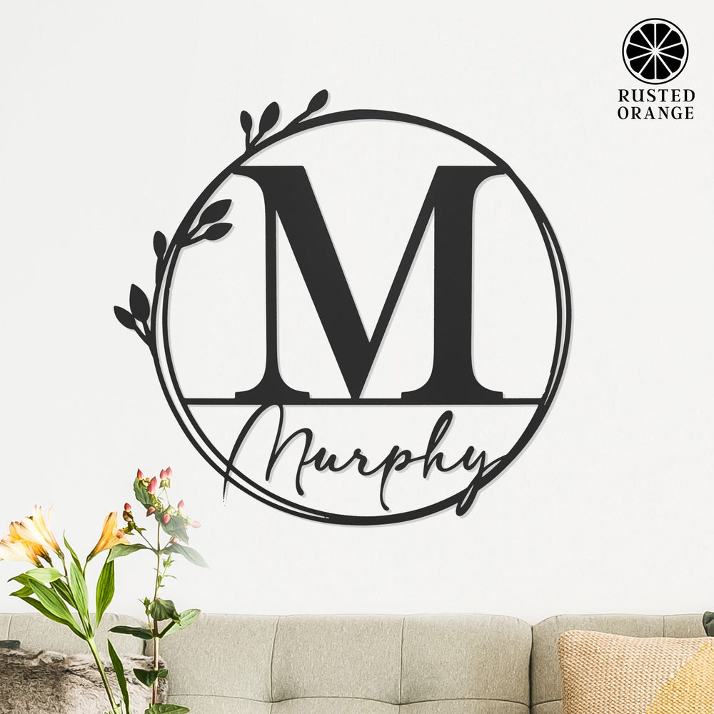 Rusted Orange Craftworks Co. Custom Wall Art Floral Leaves - Outdoor Monogram Wreaths for Front Door - Monogram Wall Decor Metal Initial Signs