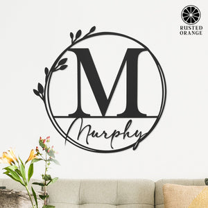 Rusted Orange Craftworks Co. Custom Wall Art Floral Leaves - Outdoor Monogram Wreaths for Front Door - Monogram Wall Decor Metal Initial Signs