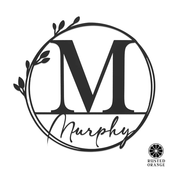 Rusted Orange Craftworks Co. Custom Wall Art Floral Leaves - Outdoor Monogram Wreaths for Front Door - Monogram Wall Decor Metal Initial Signs