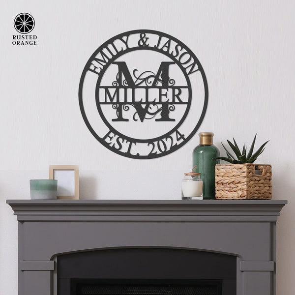 Rusted Orange Craftworks Co. Custom Wall Art Split Letter Metal Family Sign Monogram - Monogram Wedding Decorations Metal Wall Decor Family Wall Decor